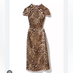 🐆💖 SILK CHEETAH MIDI MOCK NECK DRESS